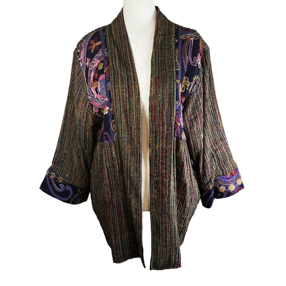 SOFT SURROUNDINGS Lined Embroidered Wool Tapestry Kimono Jacket Pockets Size XL